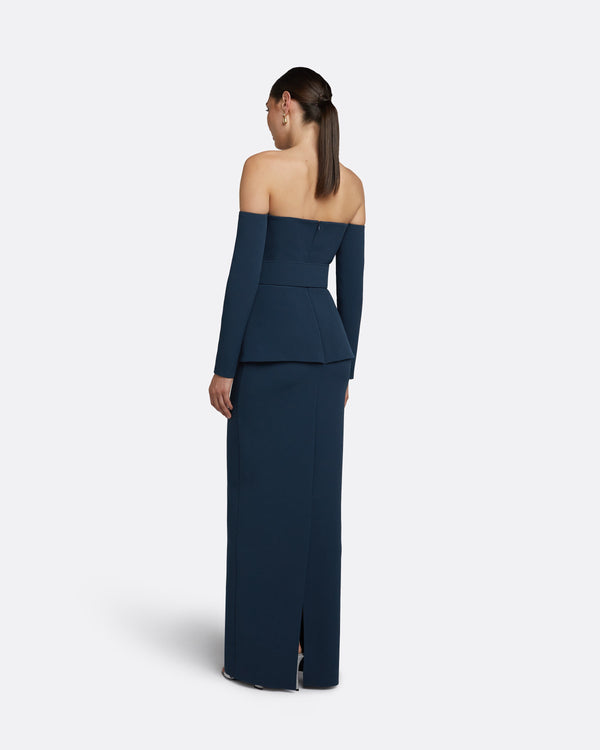 Safiyaa Giuliana Ink Blue Long Dress With Belt