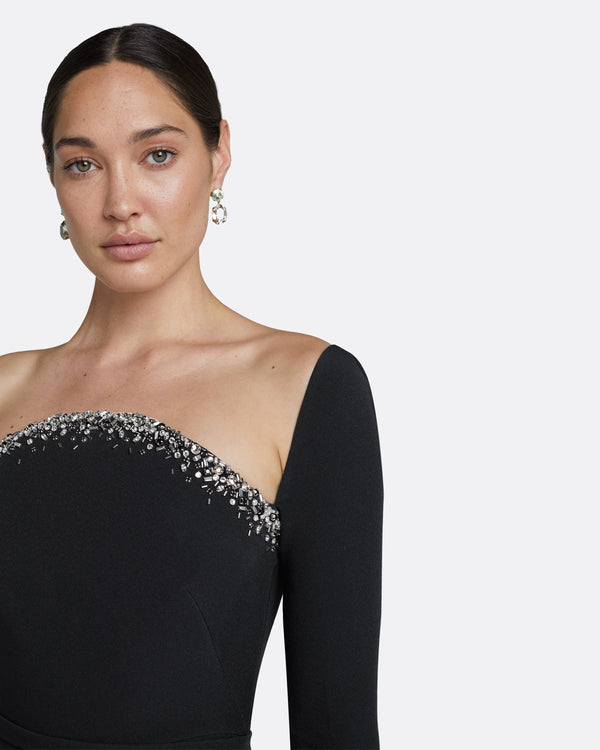 Safiyaa Heidi Black Embroidered Long Dress