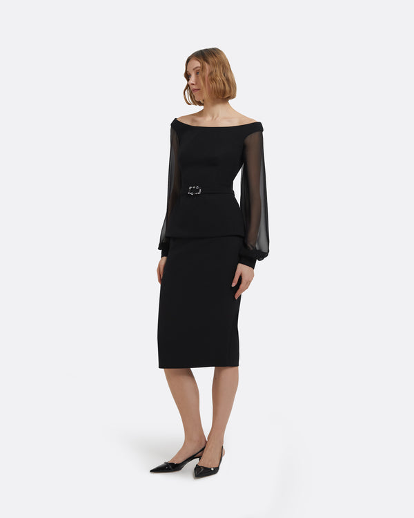 Safiyaa Hokoku Black Pencil Skirt