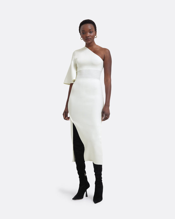 safiyaa Kalypso Ivory Midi Knit Dress