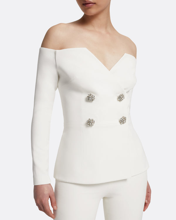 Safiyaa Kamile Jacket In Ivory With Crystal