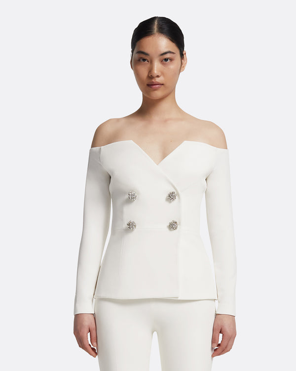 safiyaa Kamile Jacket in Ivory with Crystal