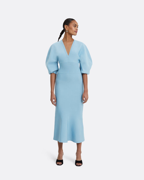 safiyaa Kiera Pale Blue Knit Midi Dress