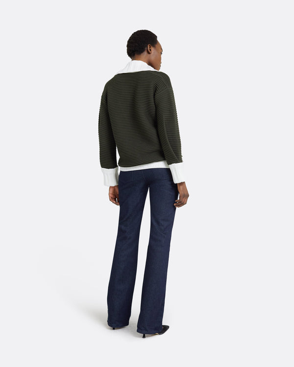 Safiyaa Kratos Slate Green & Ivory Knit Top