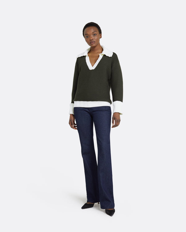 safiyaa Kratos Slate Green & Ivory Knit Top