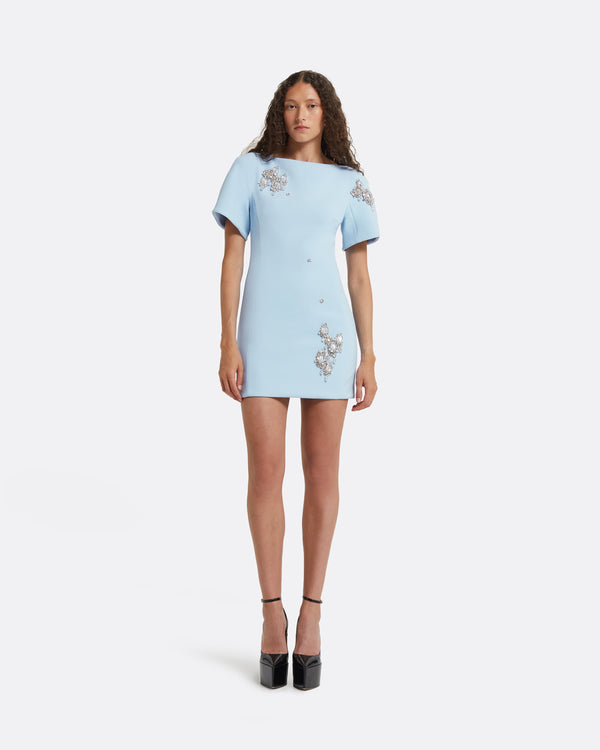 safiyaa Lacin Pale Blue Short Dress