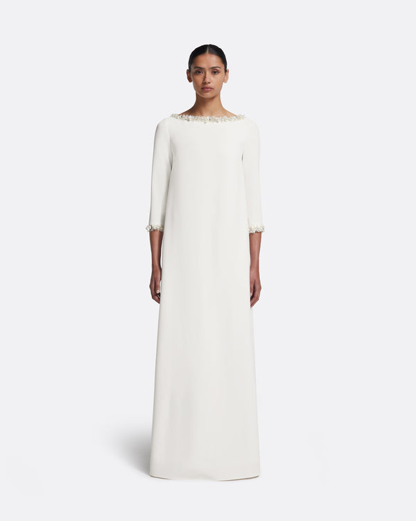 safiyaa Lanai Long Dress in Ivory with Crystal