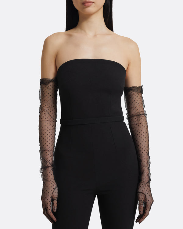 Safiyaa Long Gloves In Black Dotted Tulle