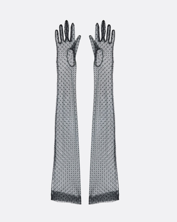 Safiyaa Long Gloves In Black Dotted Tulle