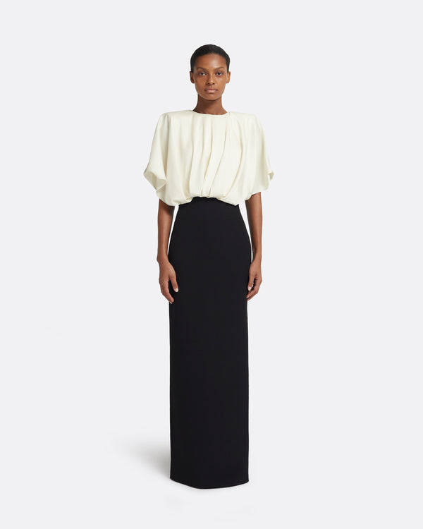 safiyaa Lucinda Long Dress in Black & Ivory