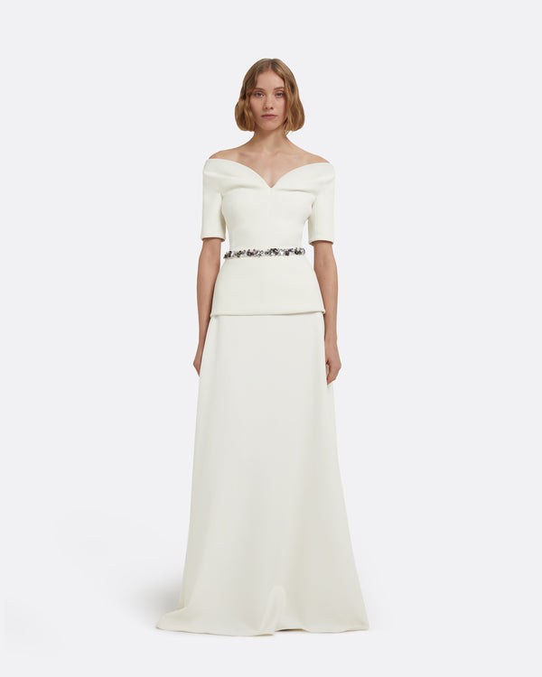 Safiyaa Lyddie Top In Ivory With Embellished Belt