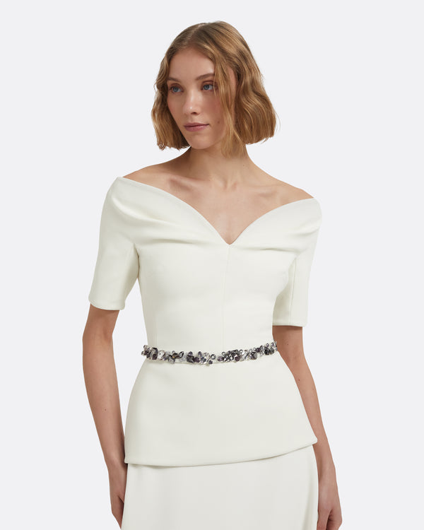 Safiyaa Lyddie Top In Ivory With Embellished Belt