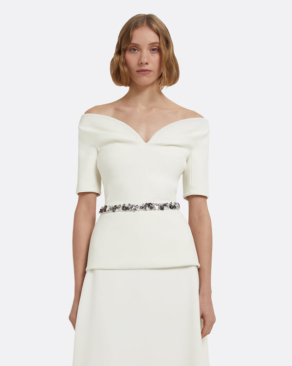 safiyaa Lyddie Top in Ivory with Embellished Belt