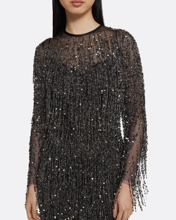 Safiyaa Lyran Midi Dress In Black With Gunmetal