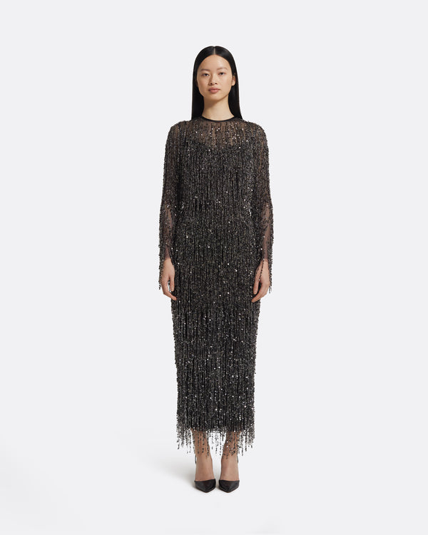 safiyaa Lyran Midi Dress in Black with Gunmetal