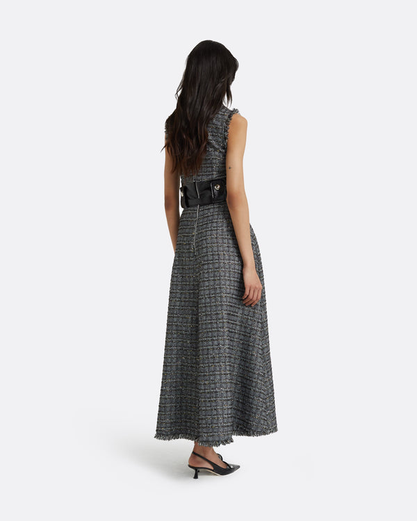 Safiyaa Maeva Metalllic Greyscale Midi Dress