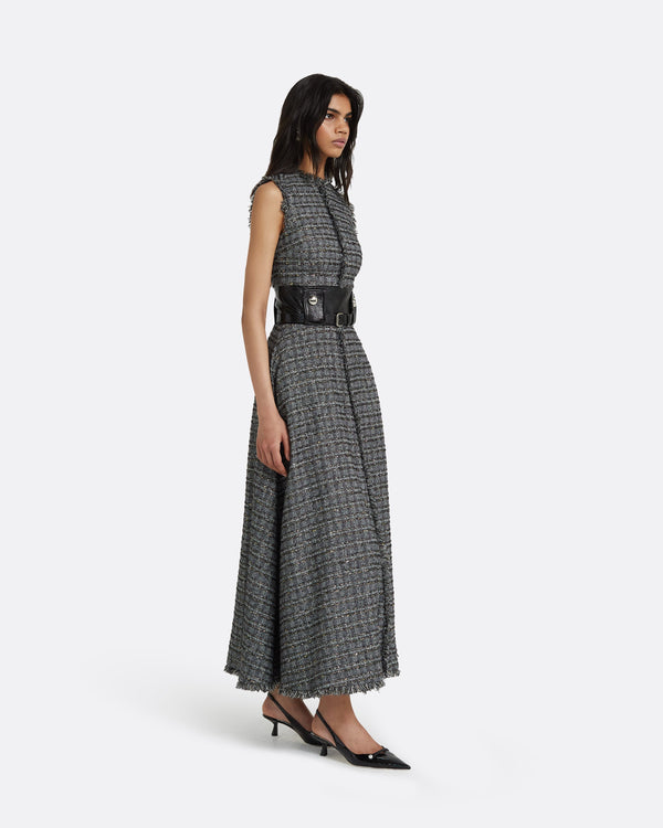 Safiyaa Maeva Metalllic Greyscale Midi Dress