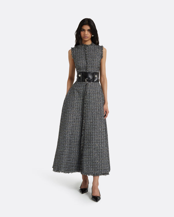 safiyaa Maeva Metalllic Greyscale Midi Dress