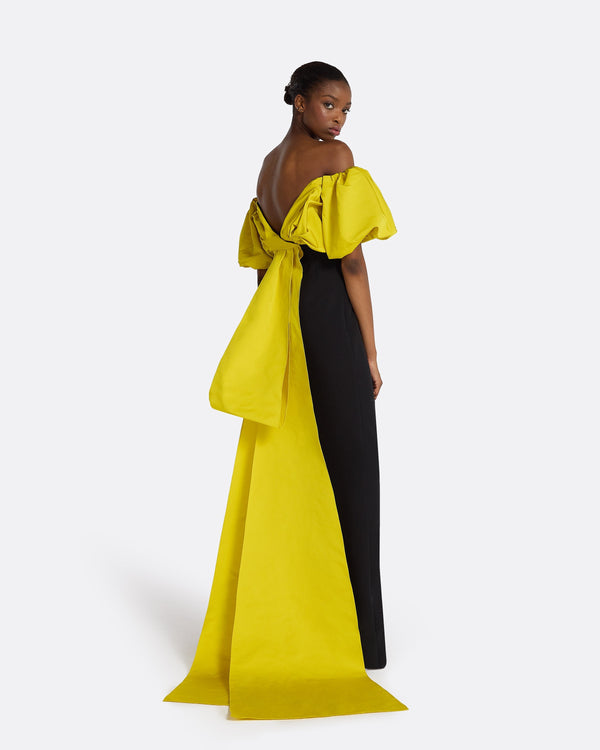 Safiyaa Milia Black & Chartreuse Long Dress