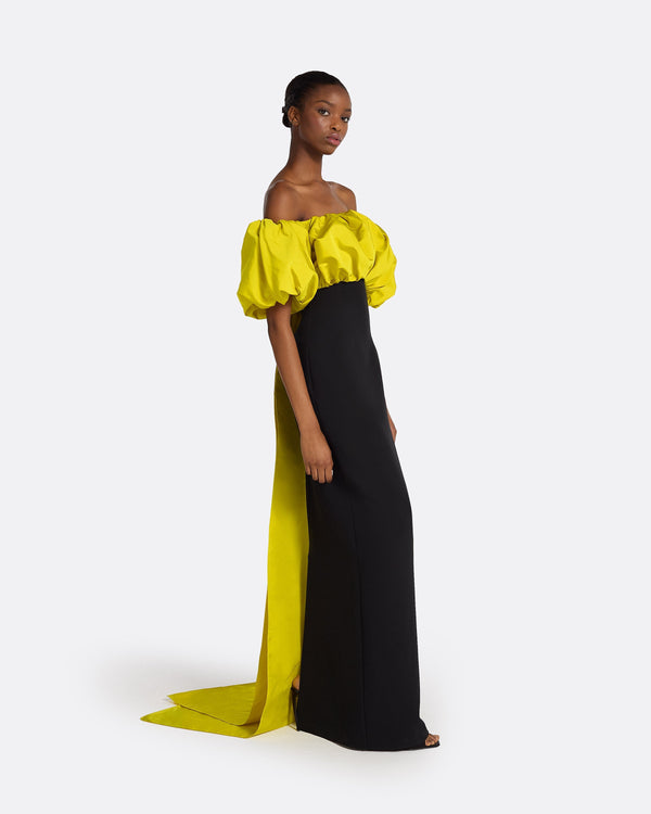 Safiyaa Milia Black & Chartreuse Long Dress