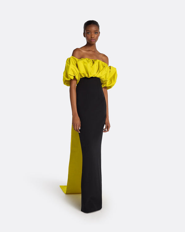safiyaa Milia Black & Chartreuse Long Dress