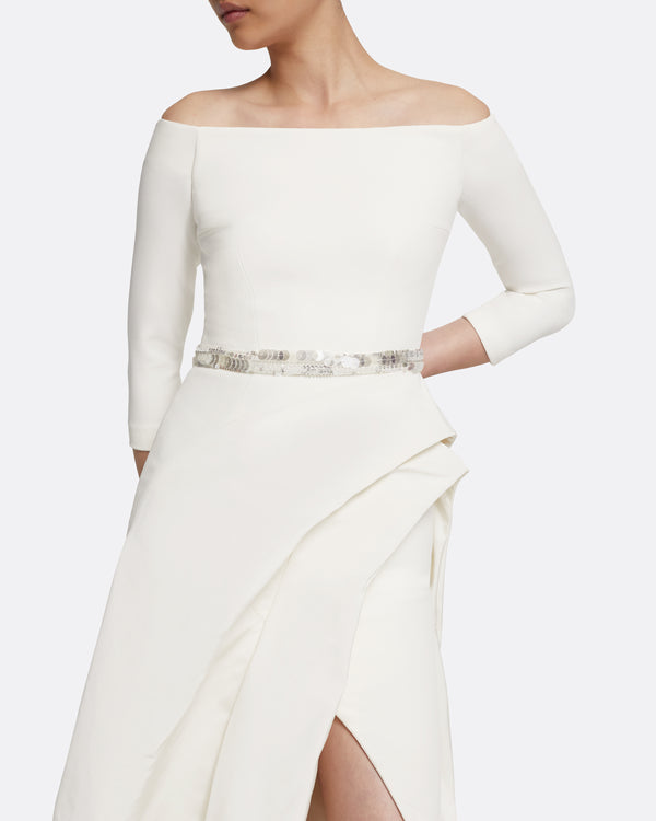 Safiyaa Nila Long Dress In Ivory With Crystal