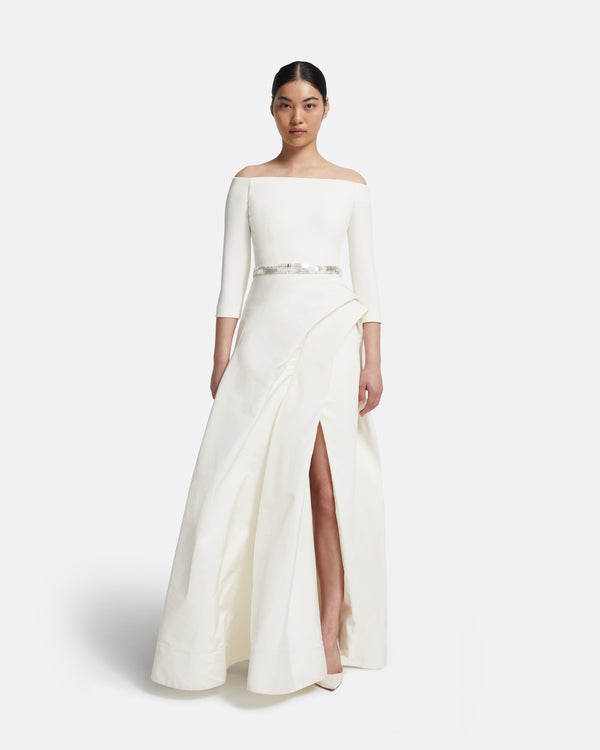 safiyaa Nila Long Dress in Ivory with Crystal