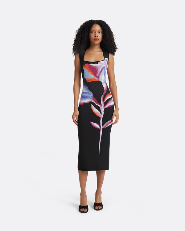 safiyaa Nura Black Knit Midi Dress