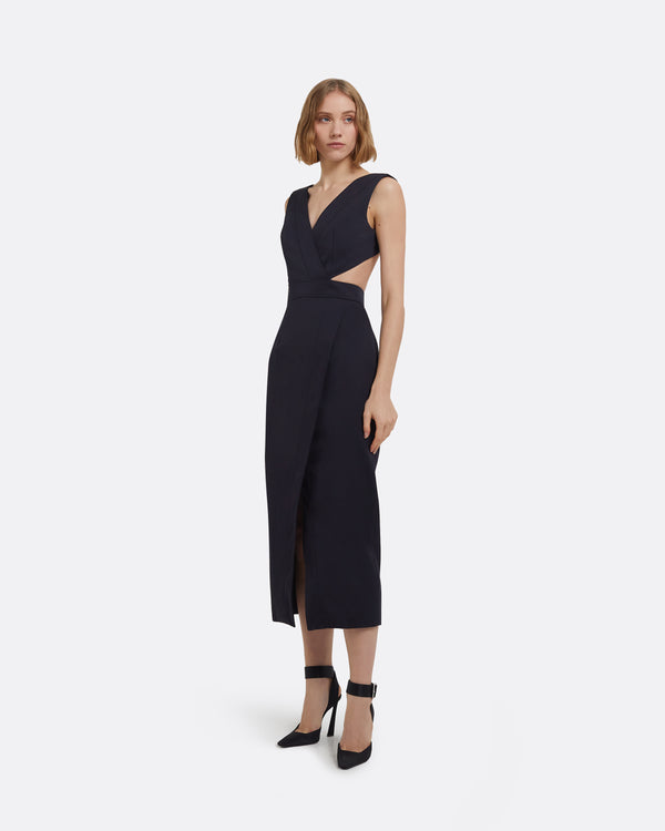 Safiyaa Oakley Midi Dress In Midnight Navy