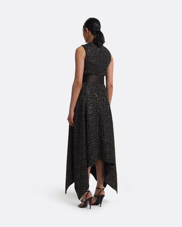 Safiyaa Okimi Dress In Peat Brown On Black & Gold
