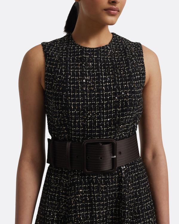 Safiyaa Okimi Dress In Peat Brown On Black & Gold