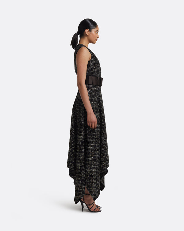 Safiyaa Okimi Dress In Peat Brown On Black & Gold