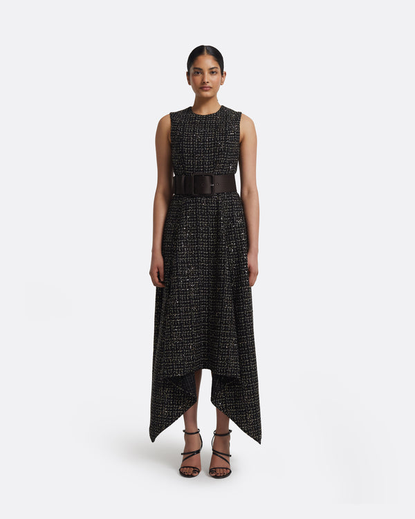 safiyaa Okimi Dress in Peat Brown On Black & Gold
