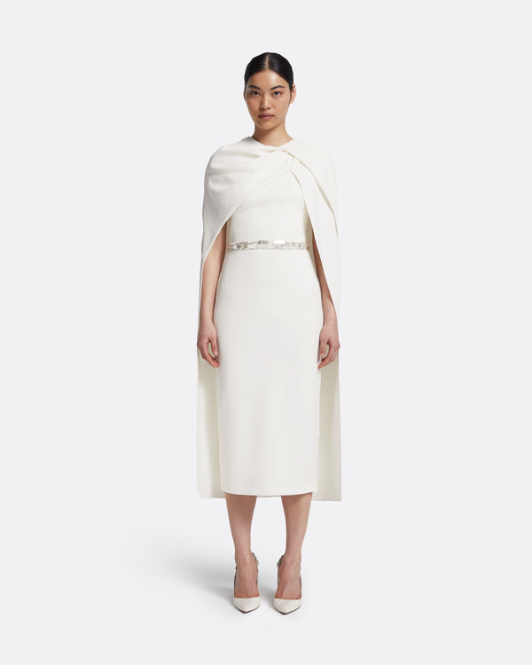 safiyaa Oria Midi Dress in Ivory with Crystal
