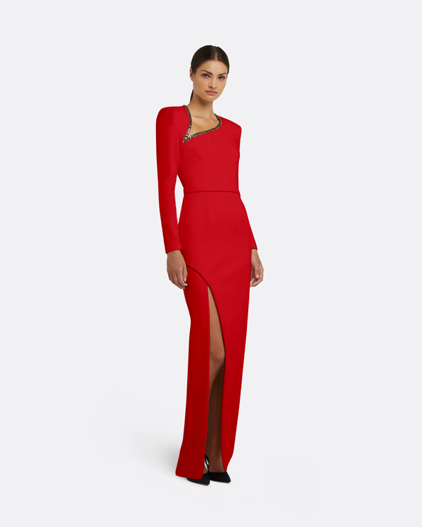 Safiyaa Ottavia Long Dress In Cherry Red