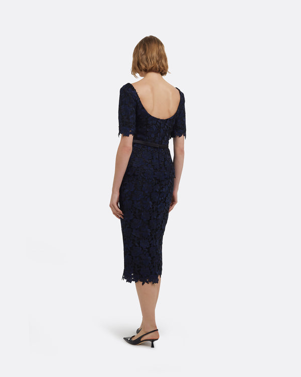 Safiyaa Piper Midi Skirt In Black & Navy On Black