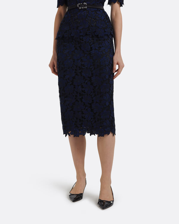 Safiyaa Piper Midi Skirt In Black & Navy On Black