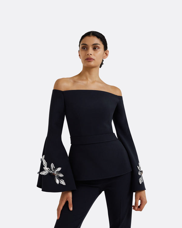 Safiyaa Priela Midnight Navy Embroidered Top