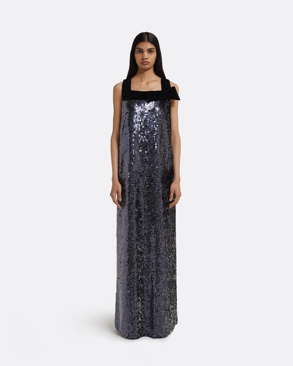 safiyaa Quincy Long Dress in Navy & Silver