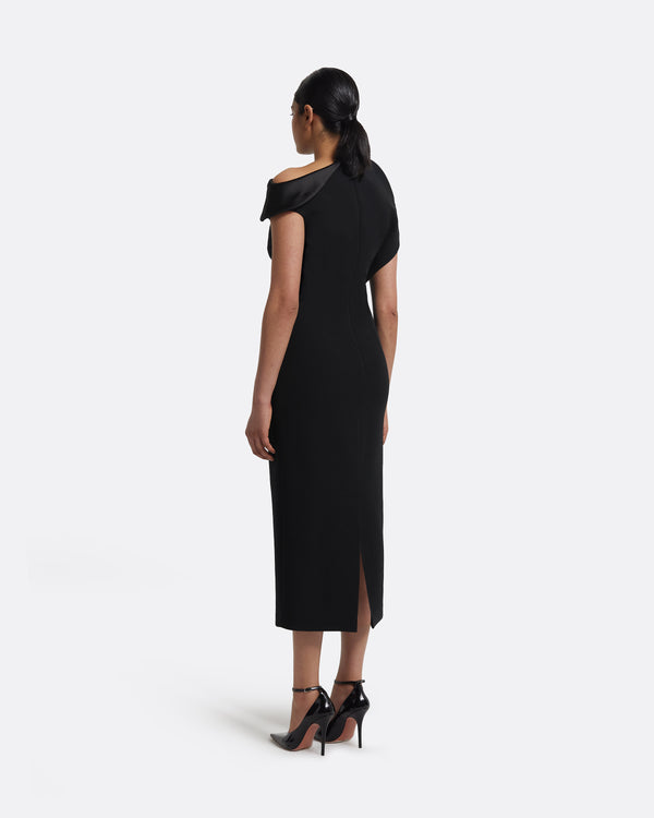 Safiyaa Reina Midi Dress In Black With Crystal