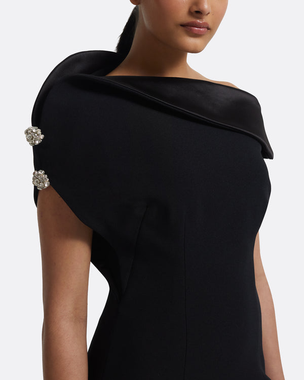 Safiyaa Reina Midi Dress In Black With Crystal