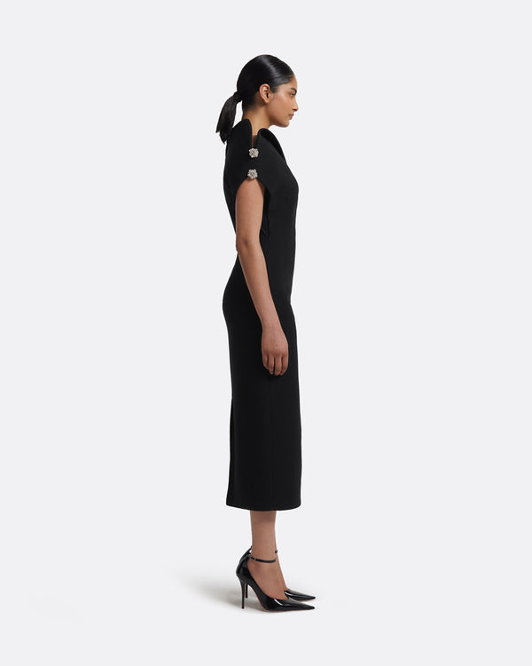 Safiyaa Reina Midi Dress In Black With Crystal