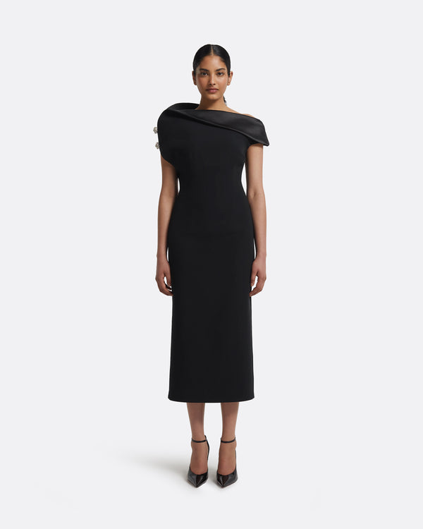 safiyaa Reina Midi Dress in Black with Crystal