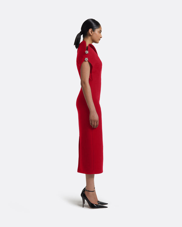 Safiyaa Reina Midi Dress In Crimson With Crystal