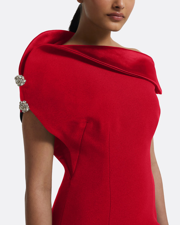 Safiyaa Reina Midi Dress In Crimson With Crystal