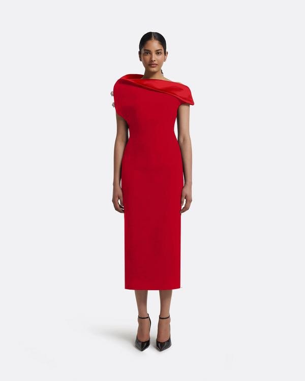safiyaa Reina Midi Dress in Crimson with Crystal