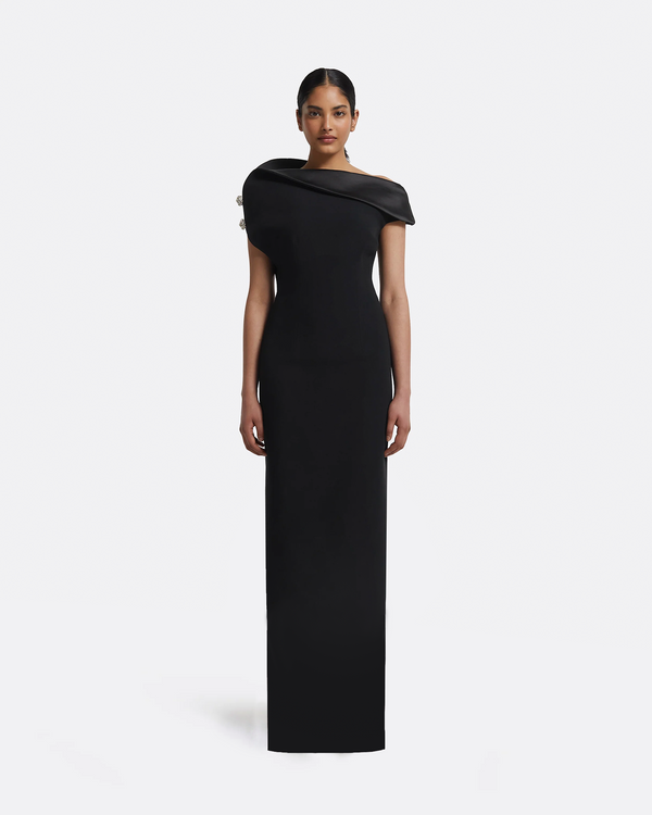 safiyaa Relena Long Dress in Black with Crystal
