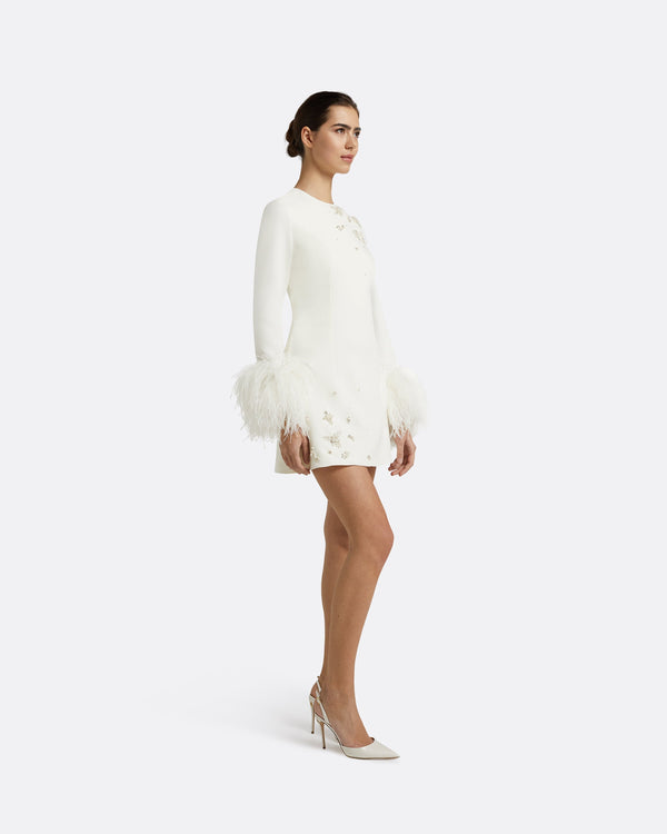 Safiyaa Rena Ivory Feather-trimmed Short Dress