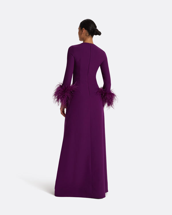 Safiyaa Renalla Currant Feather-Trimmed Long Dress
