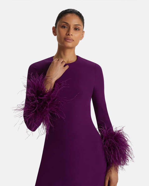 Safiyaa Renalla Currant Feather-Trimmed Long Dress